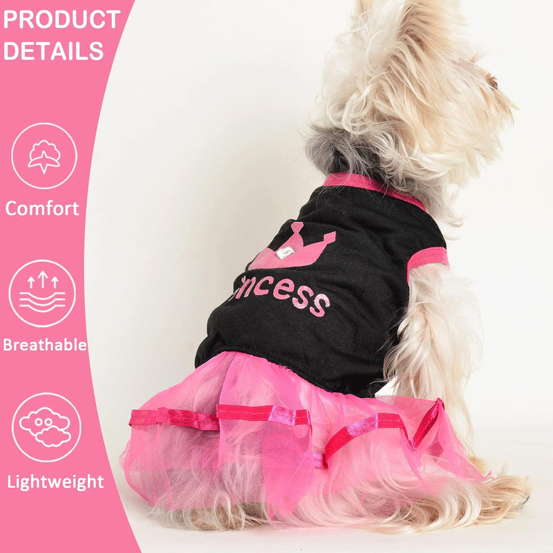 Dog Dress Puppy Clothes for Small Dogs Girl Yorkie Chihuahua Princess Lace Tutu Doggie Dresses Dog Summer Clothes Outfit Small Dog Clothes Female, 2-Pack (Pink+Black, Small)