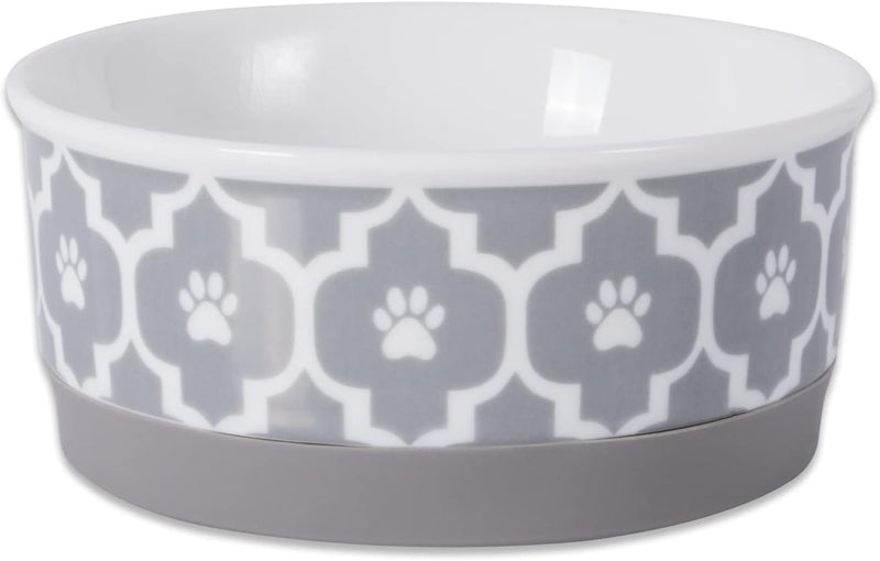 Lattice Pet Bowl, Removable Silicone Ring Creates Non-Slip Bottom for Secure Feeding & Less Mess, Microwave & Dishwasher Safe, Small Set, 4.25X2", Gray, 2 Count