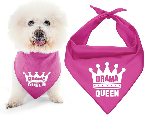 Dog Bandanas with Printed ' Drama Queen ' - Classy Pink Dog Bandana - Tie-On Adjustable, Polyester Dog Scarf for Large Dogs - Washable Triangle Female Dog Bib - Handkerchief for Pets - L