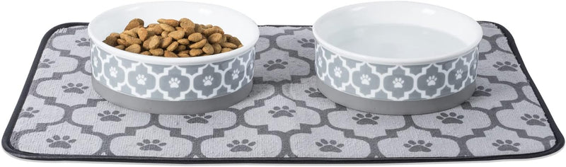 Lattice Pet Bowl, Removable Silicone Ring Creates Non-Slip Bottom for Secure Feeding & Less Mess, Microwave & Dishwasher Safe, Small Set, 4.25X2", Gray, 2 Count