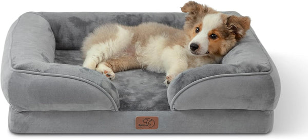 Orthopedic Dog Bed for Medium Dogs - Waterproof Dog Sofa Beds Medium, Supportive Foam Pet Couch Bed with Removable Washable Cover, Waterproof Lining and Nonskid Bottom, Grey, 28"X23"X6.5"