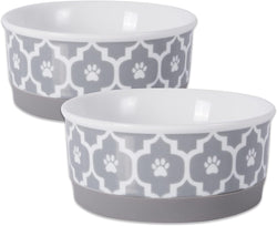 Lattice Pet Bowl, Removable Silicone Ring Creates Non-Slip Bottom for Secure Feeding & Less Mess, Microwave & Dishwasher Safe, Small Set, 4.25X2", Gray, 2 Count