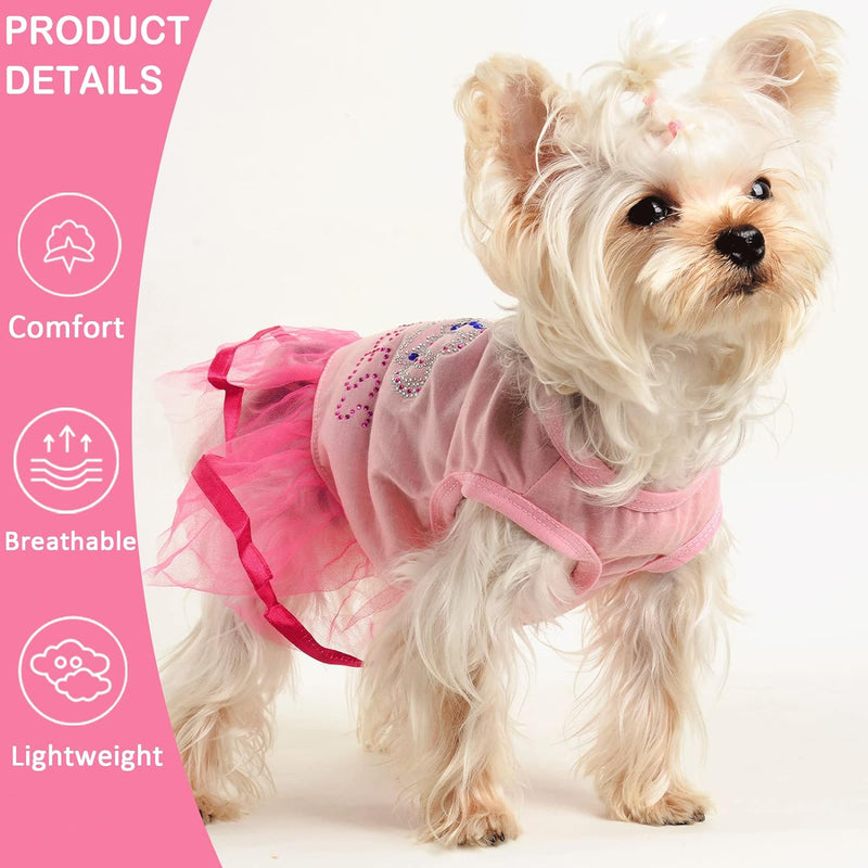 Dog Dress Puppy Clothes for Small Dogs Girl Yorkie Chihuahua Princess Lace Tutu Doggie Dresses Dog Summer Clothes Outfit Small Dog Clothes Female, 2-Pack (Pink+Black, Small)