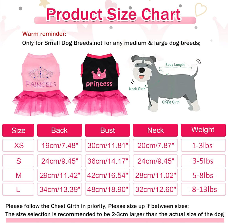 Dog Dress Puppy Clothes for Small Dogs Girl Yorkie Chihuahua Princess Lace Tutu Doggie Dresses Dog Summer Clothes Outfit Small Dog Clothes Female, 2-Pack (Pink+Black, Small)