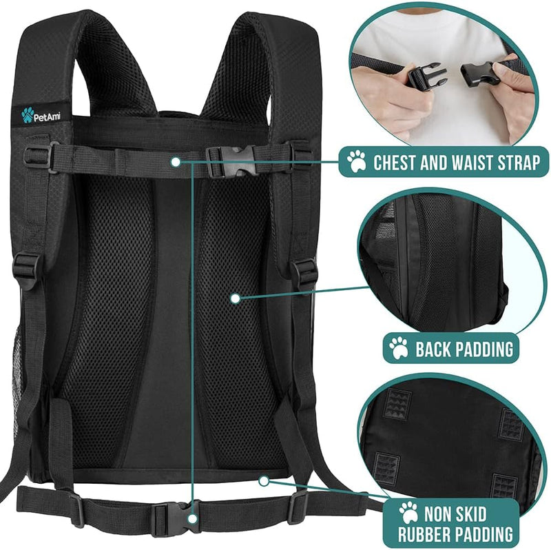 Dog Backpack Carrier for Small Large Cat, Pet, Puppy, Ventilated Pet Hiking Backpack Travel Bag, Airline Approved Cat Backpack Carrier, Camping Biking Dog Bag up to 18Lbs Pet, Black