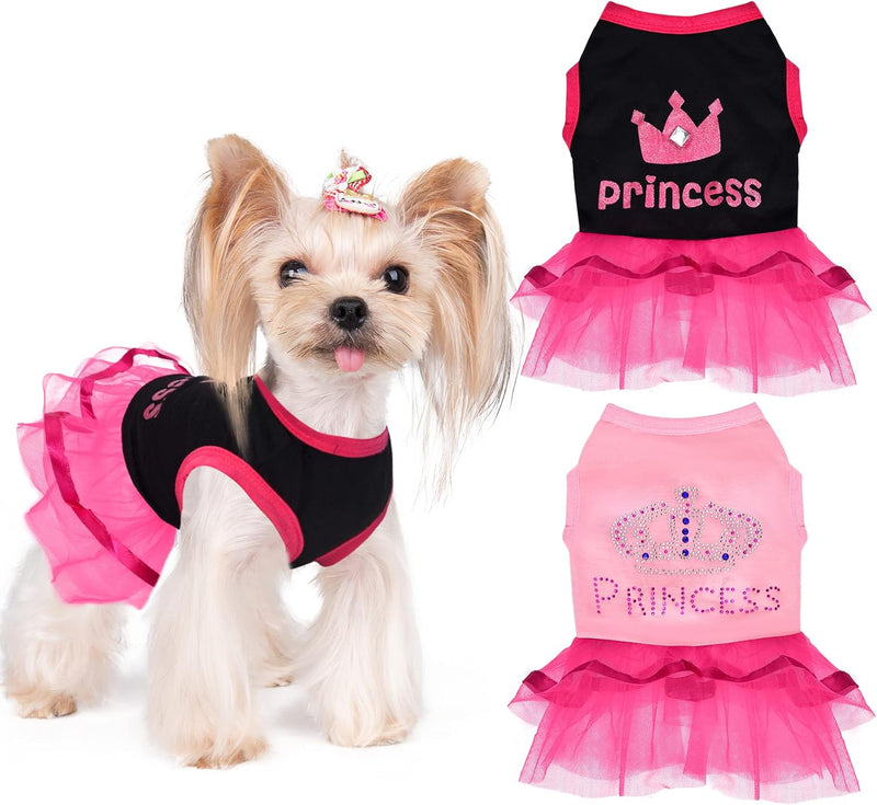 Dog Dress Puppy Clothes for Small Dogs Girl Yorkie Chihuahua Princess Lace Tutu Doggie Dresses Dog Summer Clothes Outfit Small Dog Clothes Female, 2-Pack (Pink+Black, Small)