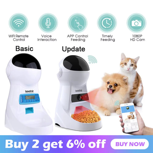 Iseebiz 3L Automatic Pet Feeder with Voice Record Pets Food Bowl for Medium Small Dog Cat LCD Screen Dispensers 4 Times One Day